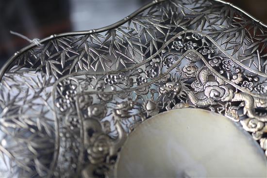 A late 19th/early 20th century Chinese Export pierced silver dish by Wang Hing, Hong Kong, 19 oz.